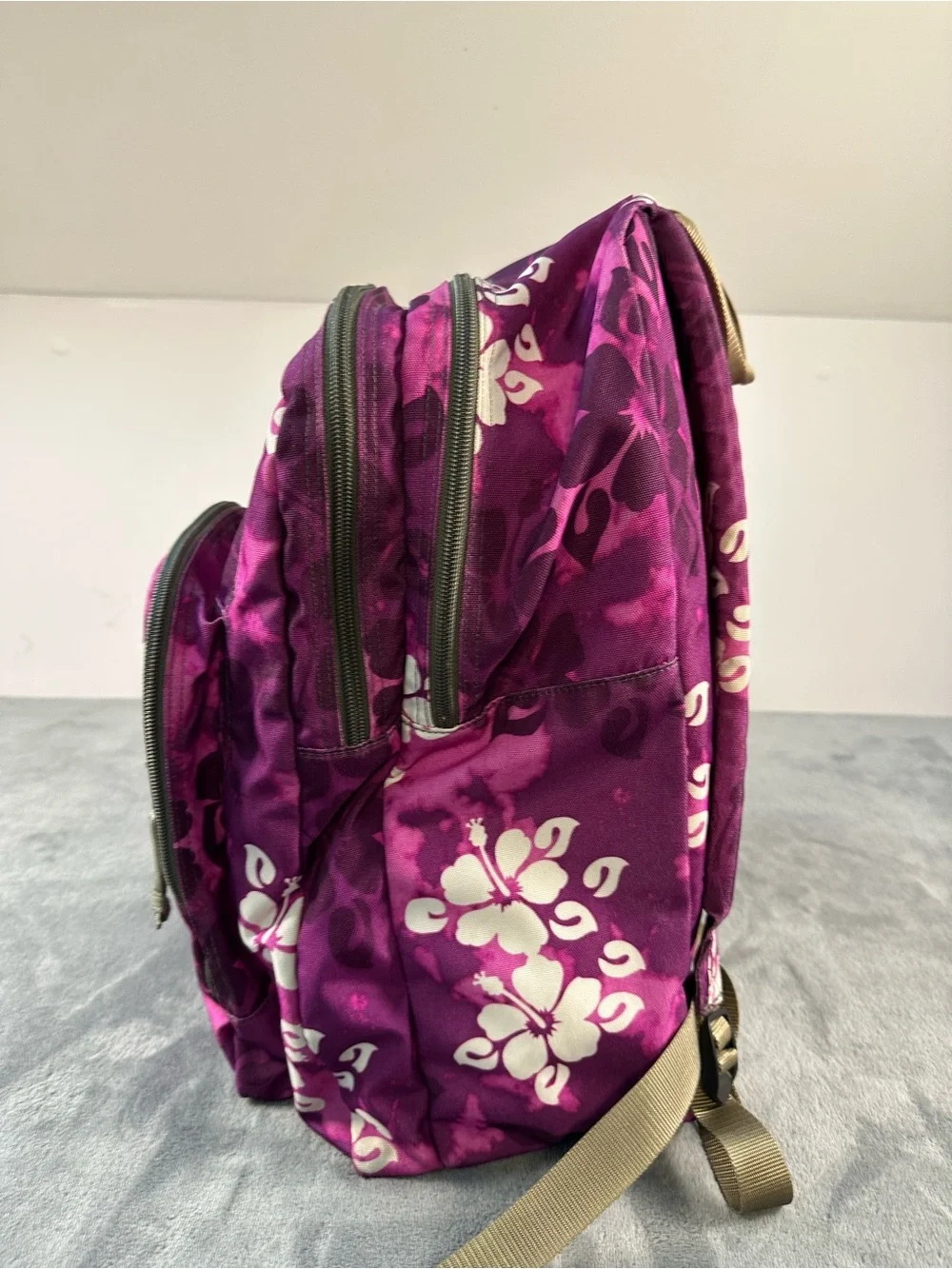 L.L. Bean Purple Floral Kids Backpack with White Flower Print